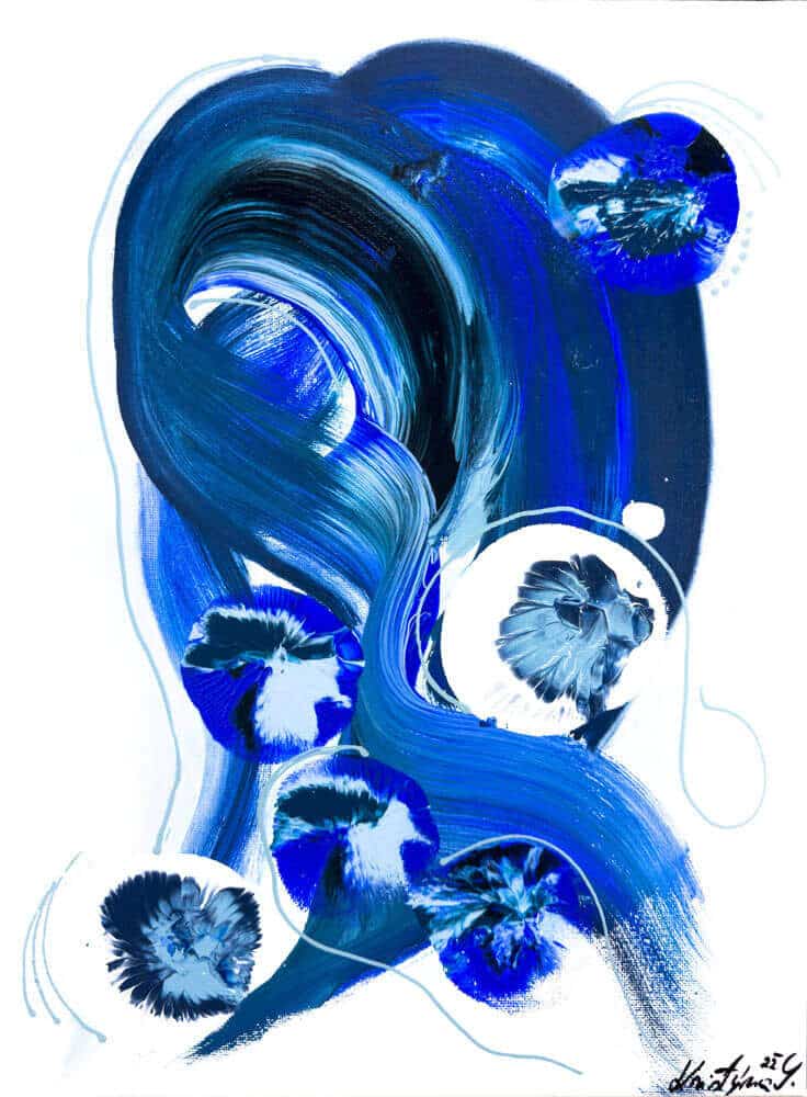 Abstract painting in acrylic entitled: Sapphire Impressions
