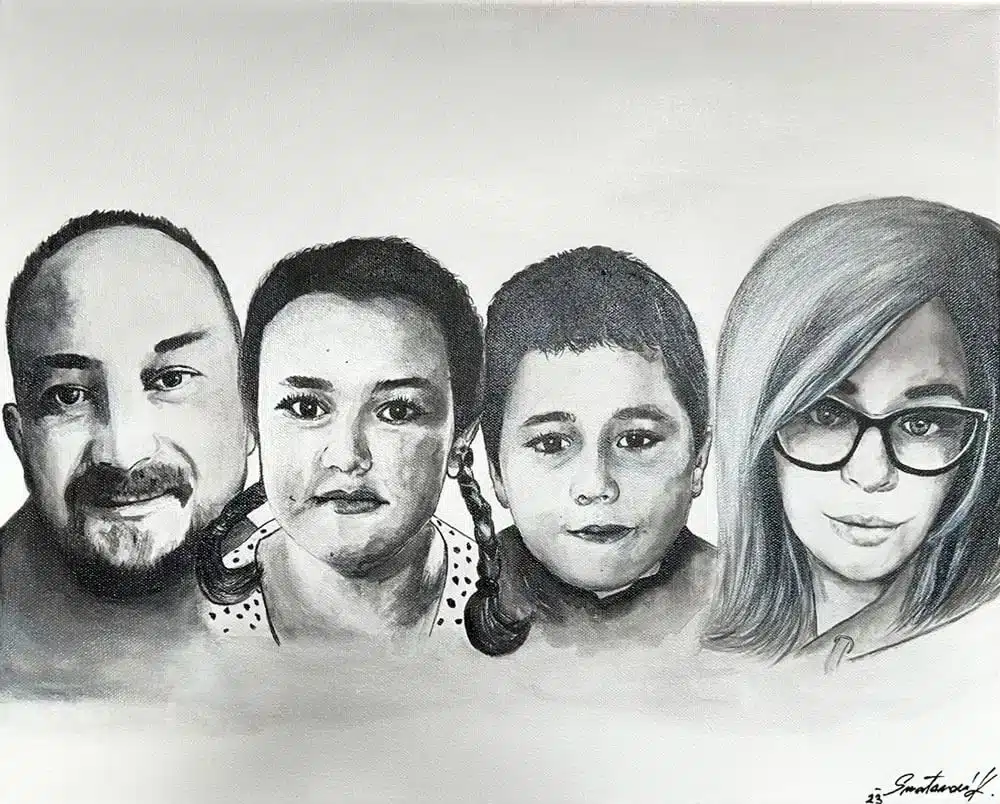Painted personal portrait of family with acrylic paints
