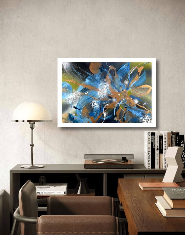 The painting is an abstraction titled: Teak Flora